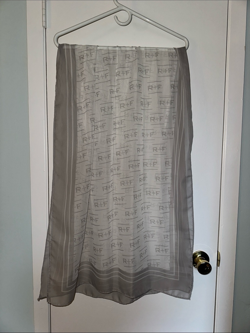 Rodan + Fields Sheer Logo Scarf/Wrap in Light Gray & White